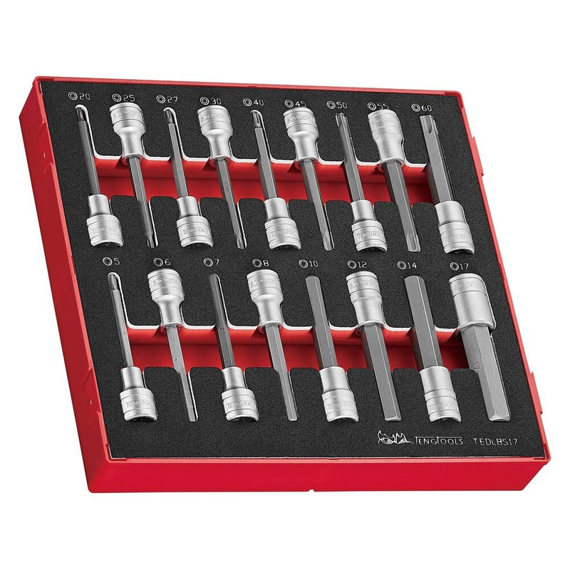 Teng Tools 1/2" Long Hex & TX Bit Socket Set FOAM2 17 Pieces