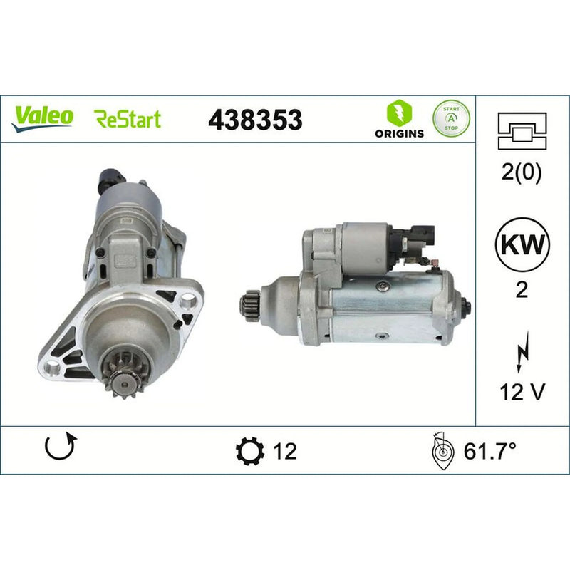 Valeo Starter Motor 12V 2kW 12 Teeth 438353
