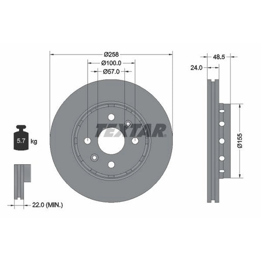 Textar 2 x Externally Vented Front Brake Discs 92131100