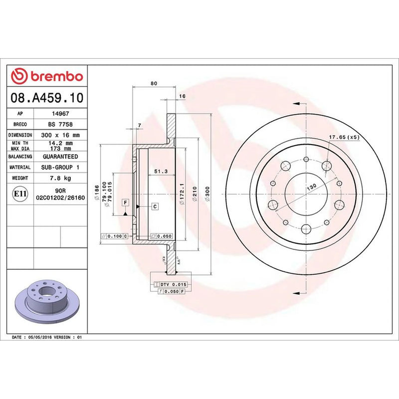 Brembo 2 x Solid Rear Brake Discs 08.A459.10