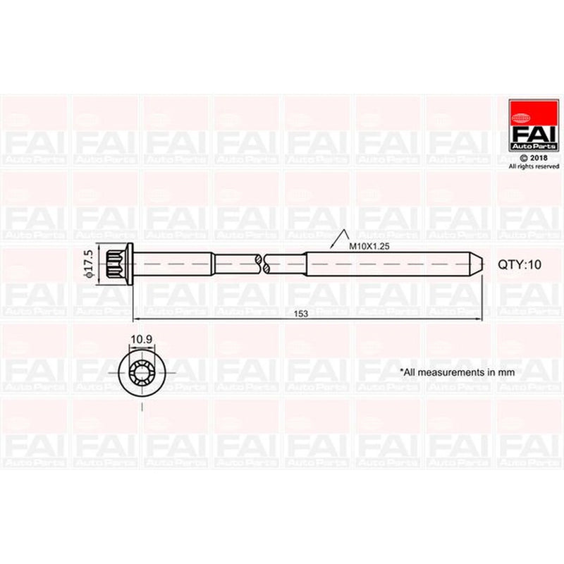 FAI Cylinder Head Bolt Set M10 x 1.25 B701