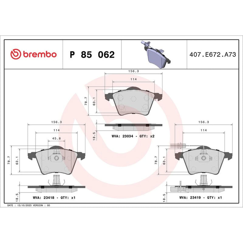 Brembo 4 x Front Brake Pad Set P85062