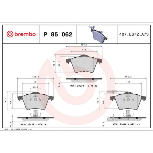 Brembo 4 x Front Brake Pad Set P85062