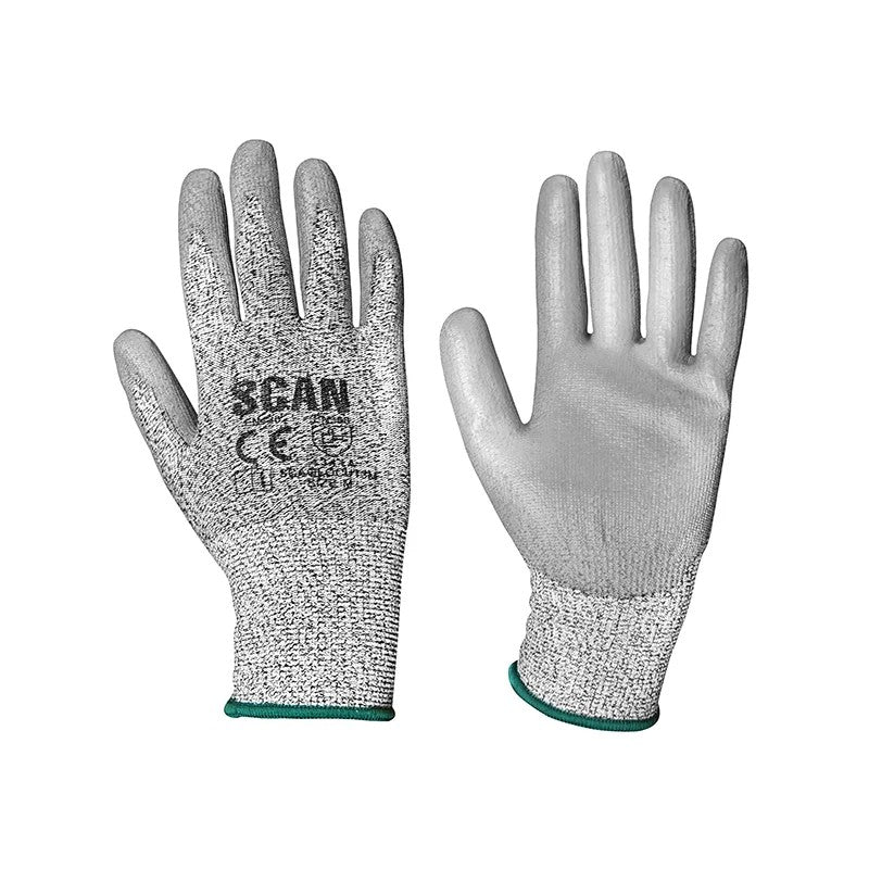 Scan Grey PU Coated Cut 3 Gloves - M (Size 8) - H3101-3