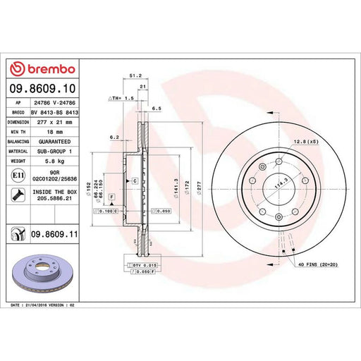 Brembo 2 x Front Brake Discs 09.8609.11