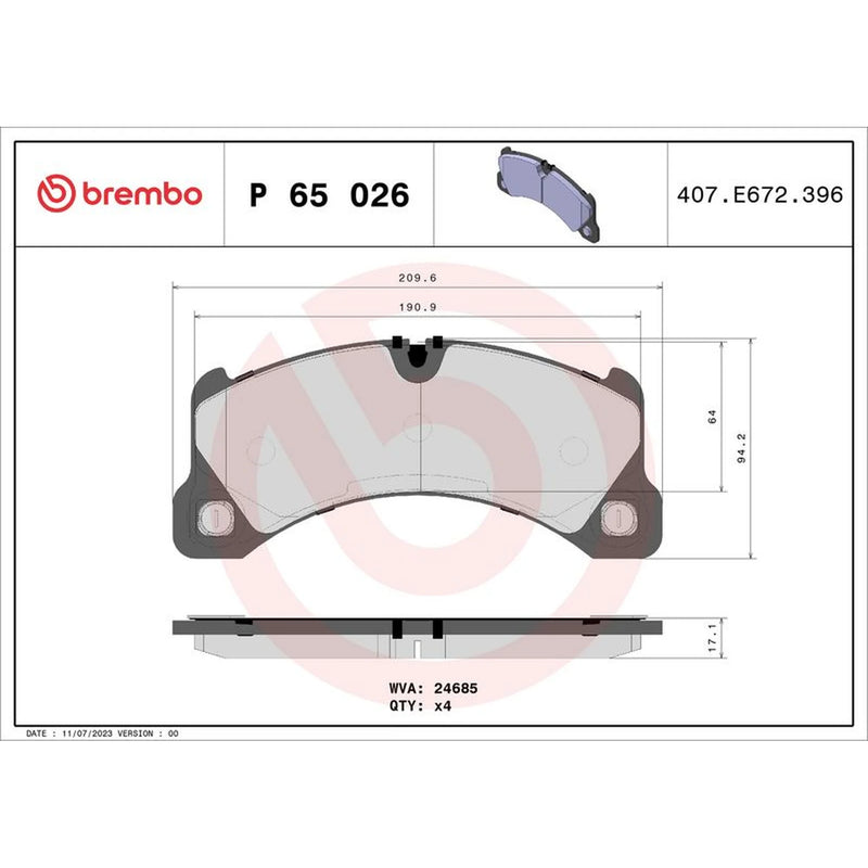 Brembo 4 x Front Brake Pad Set P65026
