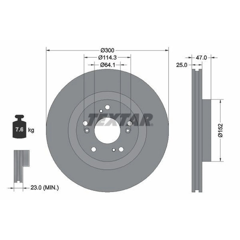 Textar 2 x Internally Vented Front Brake Discs 92177903