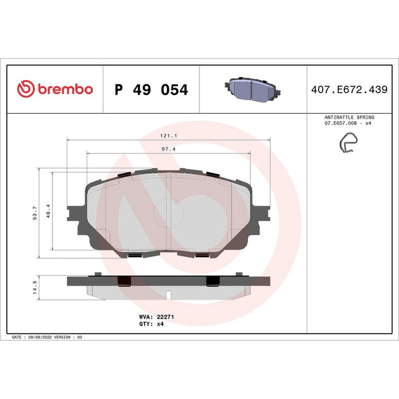 Brembo 4 x Front Brake Pad Set P49054