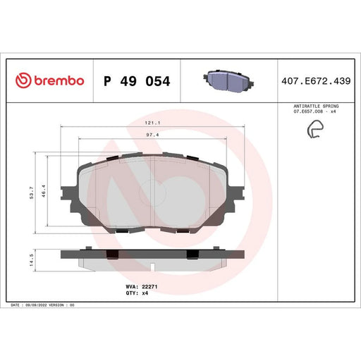 Brembo 4 x Front Brake Pad Set P49054