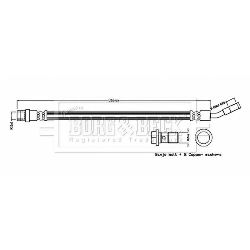 Borg & Beck Brake Hydraulic Hose Line Rear Left BBH8865