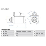 Bosch Starter Motor 24V 5.5kW 12 Teeth 0 986 022 640