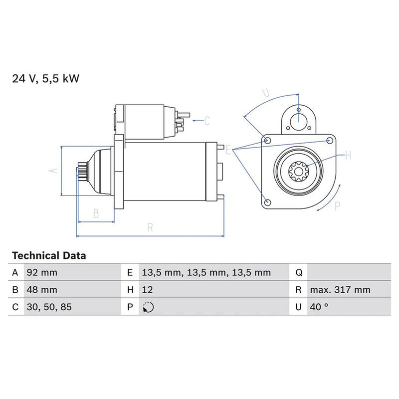Bosch Starter Motor 24V 5.5kW 12 Teeth 0 986 022 640