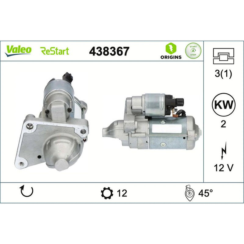 Valeo Starter Motor 12V 2kW 12 Teeth 438367