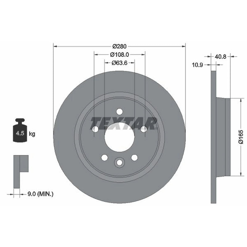 Textar 2 x Solid Rear Brake Discs 92255603
