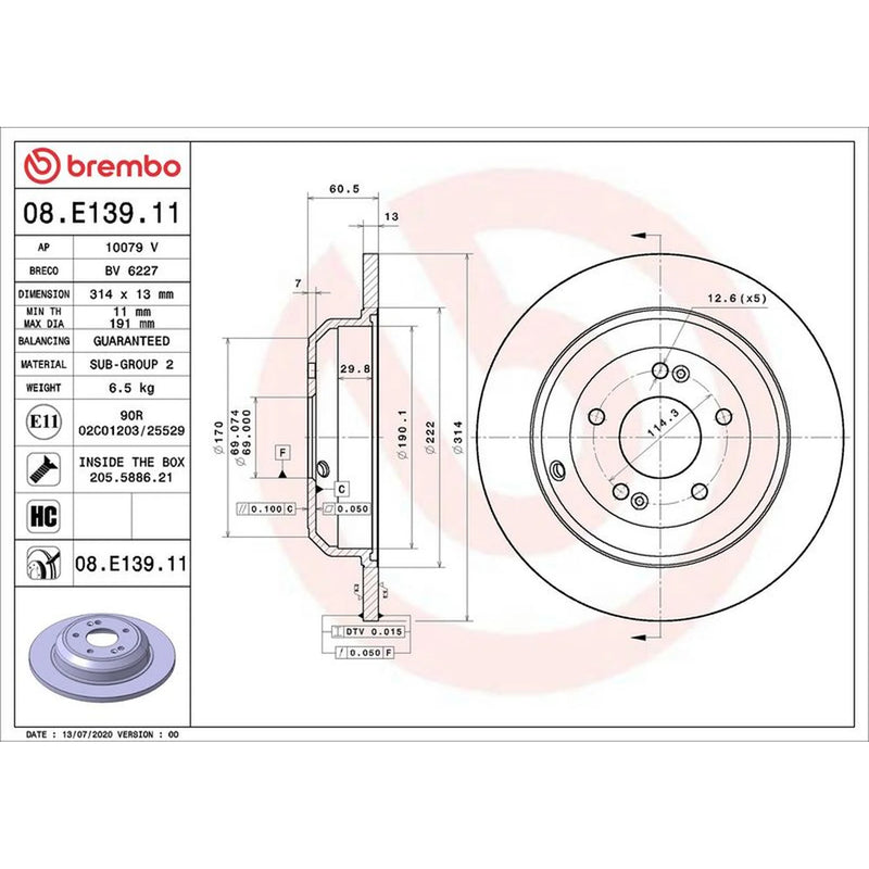 Brembo 2 x Solid Rear Brake Discs 08.E139.11