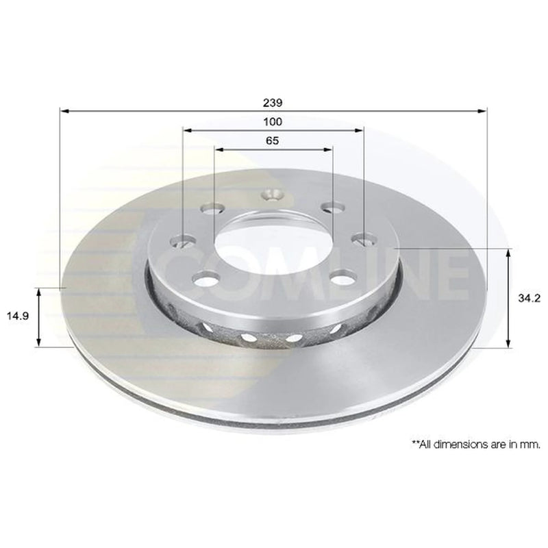 Comline 2 x Internally Vented Front Brake Discs ADC1454V