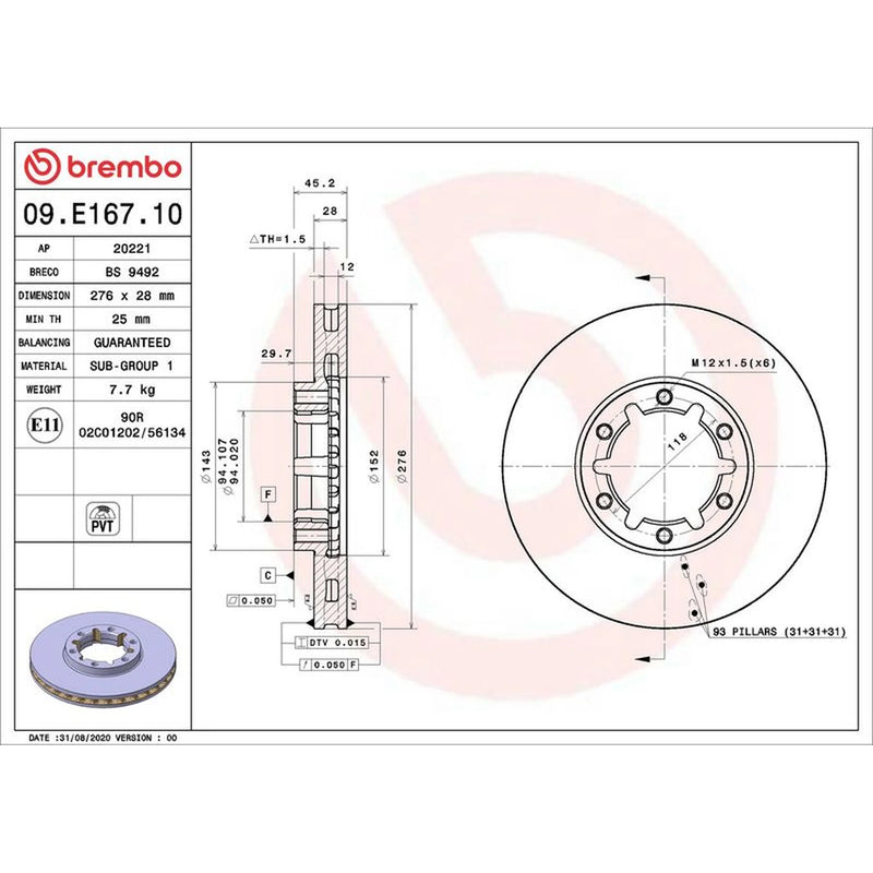 Brembo 2 x Internally Vented Front Brake Discs 09.E167.10