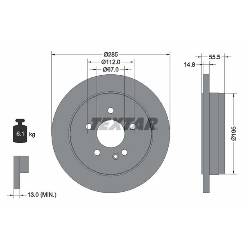 Textar 2 x Solid Rear Brake Discs 92090003