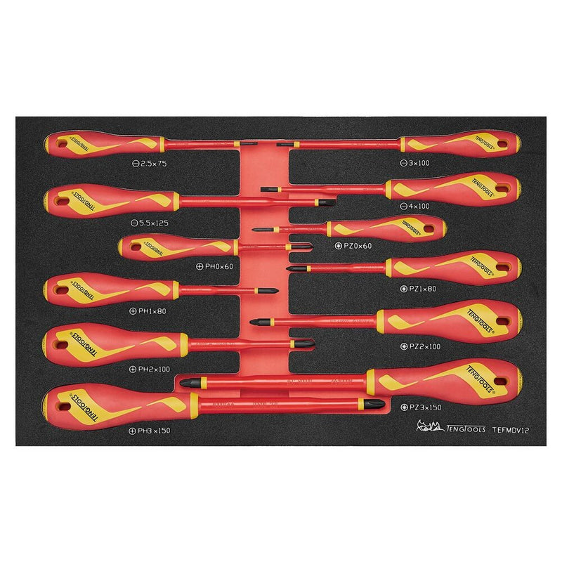 Teng Tools Insulated Screwdriver Set FOAM3 12 Pieces
