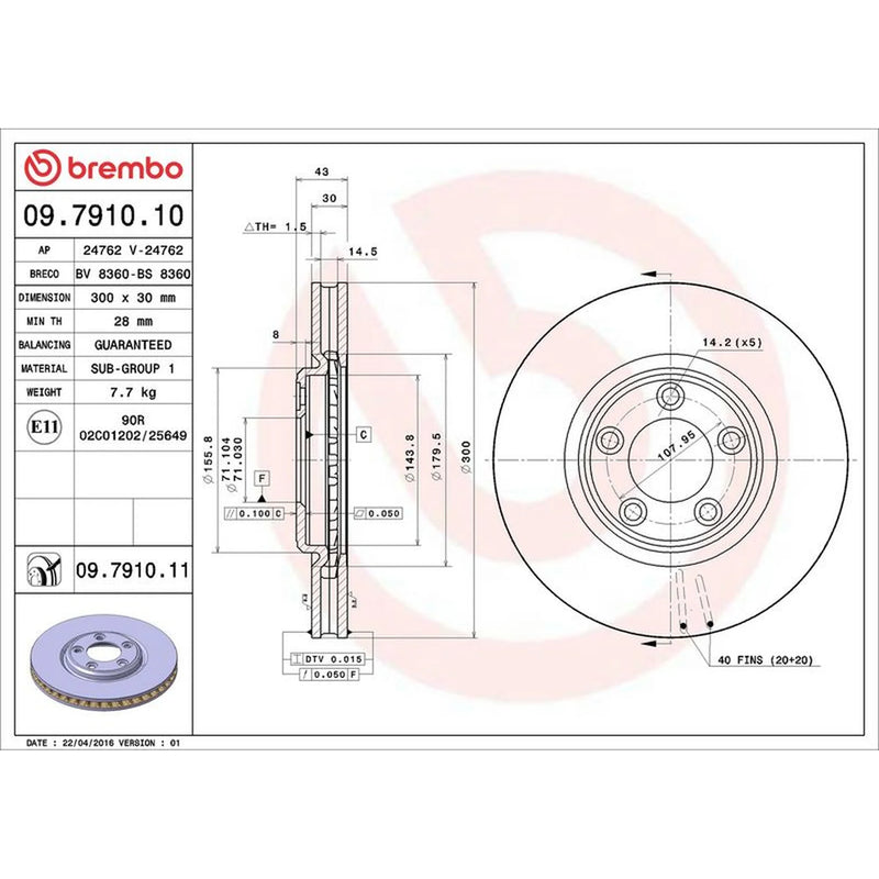 Brembo 2 x Internally Vented Front Brake Discs 09.7910.11