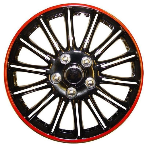 4 x SWUX65 Lightning Black Gloss with Red Colour Ring Wheel Covers / Trims Streetwize  - Town Parts