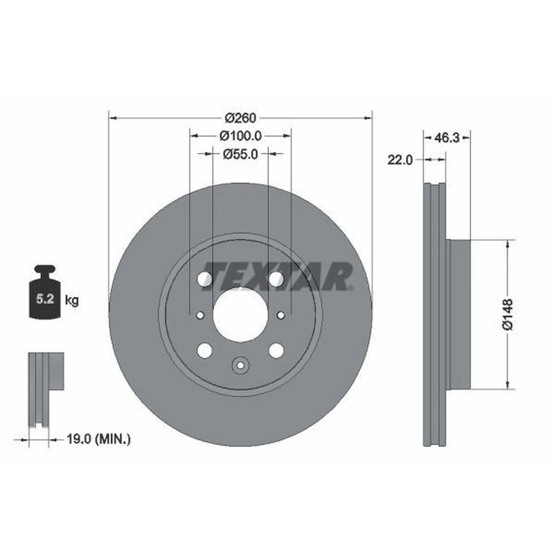 Textar 2 x Internally Vented Front Brake Discs 92346103