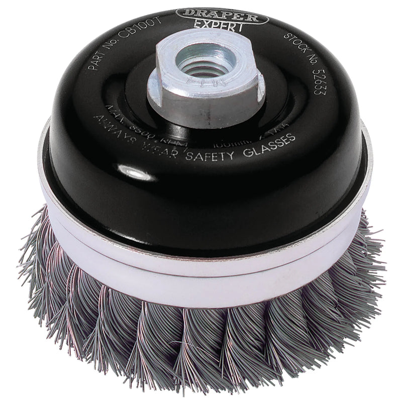 Draper Expert Steel Twist Knot Wire Cup Brush, M14, Industrial Quality
