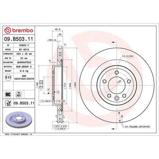 Brembo 2 x Rear Brake Discs 09.B503.11