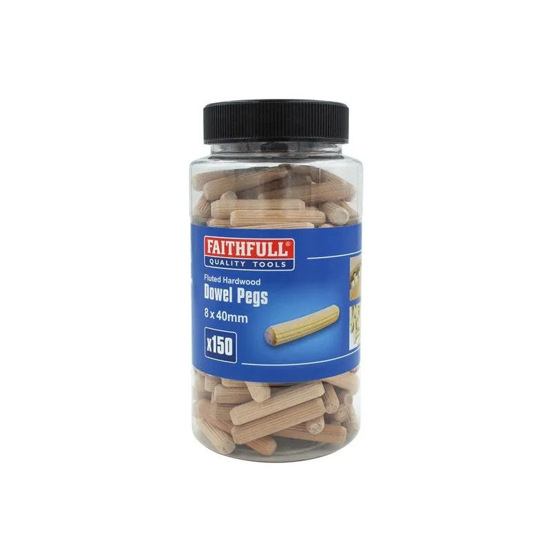 Faithfull Wood Dowels Fluted 40 x 8mm (Tub 150) - FAIDOW8150T