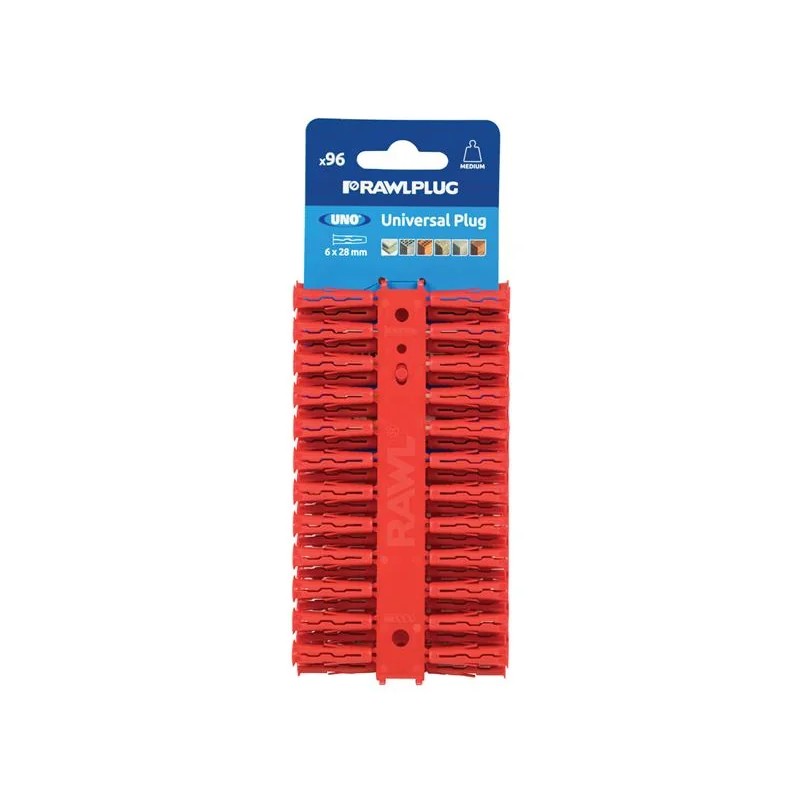 Rawlplug Red UNO® Plugs 6 x 28mm (Card 96) - R-U1-RED-96-C