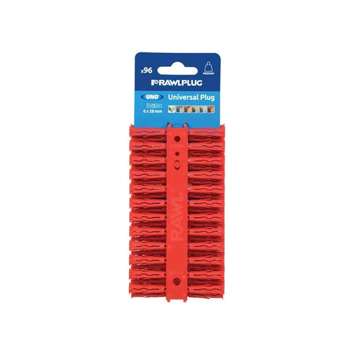 Rawlplug Red UNO® Plugs 6 x 28mm (Card 96) - R-U1-RED-96-C