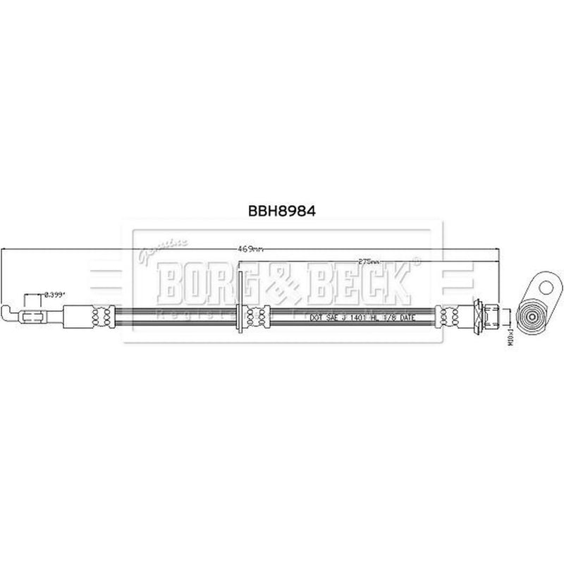 Borg & Beck Brake Hydraulic Hose Line Front Left BBH8984