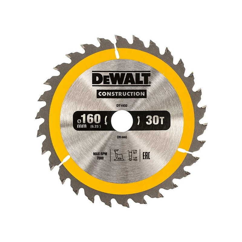 DEWALT Power Tools Portable Construction Circular Saw Blade 160 x 20mm x 30T