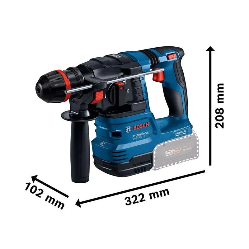 Bosch GBH 18V-22 X Professional Rotary Hammer with ONECHUCK 18V Bare Unit
