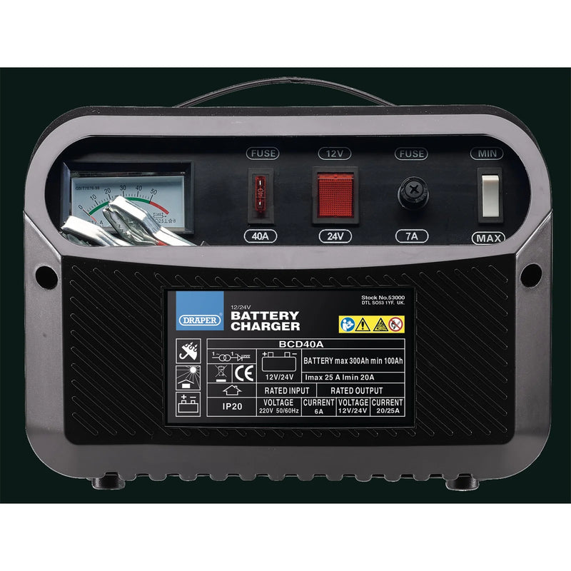 Draper 12/24V Battery Charger 20-25A for Lead Acid Batteries