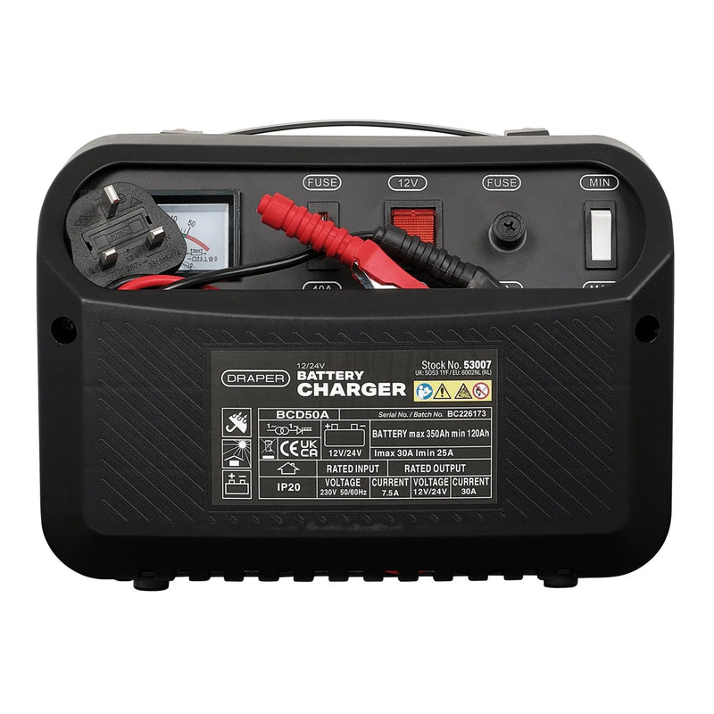 Draper 12/24V Battery Charger 25-30A for Lead Acid Batteries