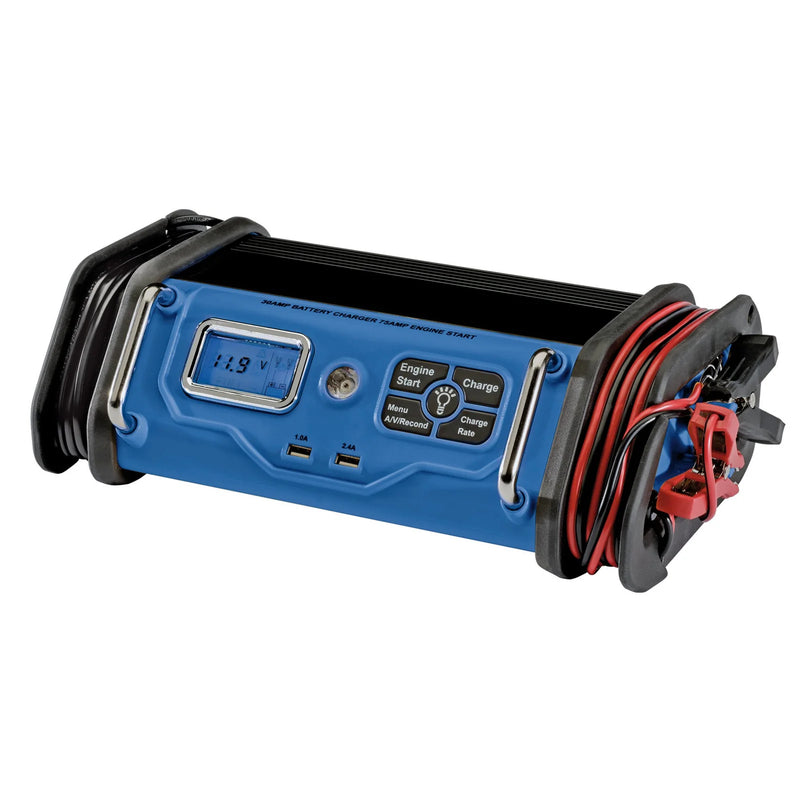 Draper 12V Battery Starter/Charger 30A with LCD Screen