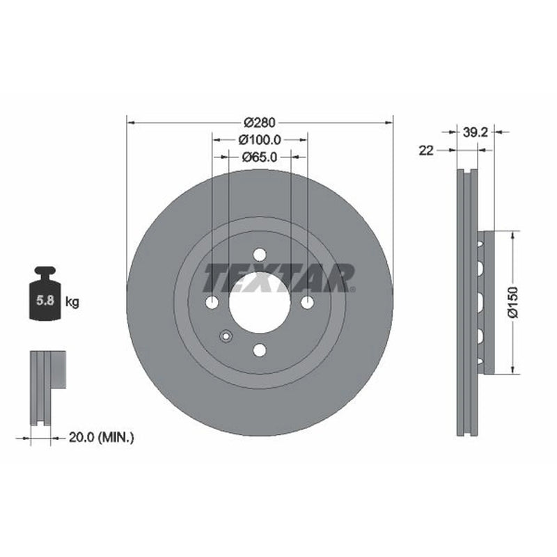 Textar 2 x Externally Vented Front Brake Discs 92043500