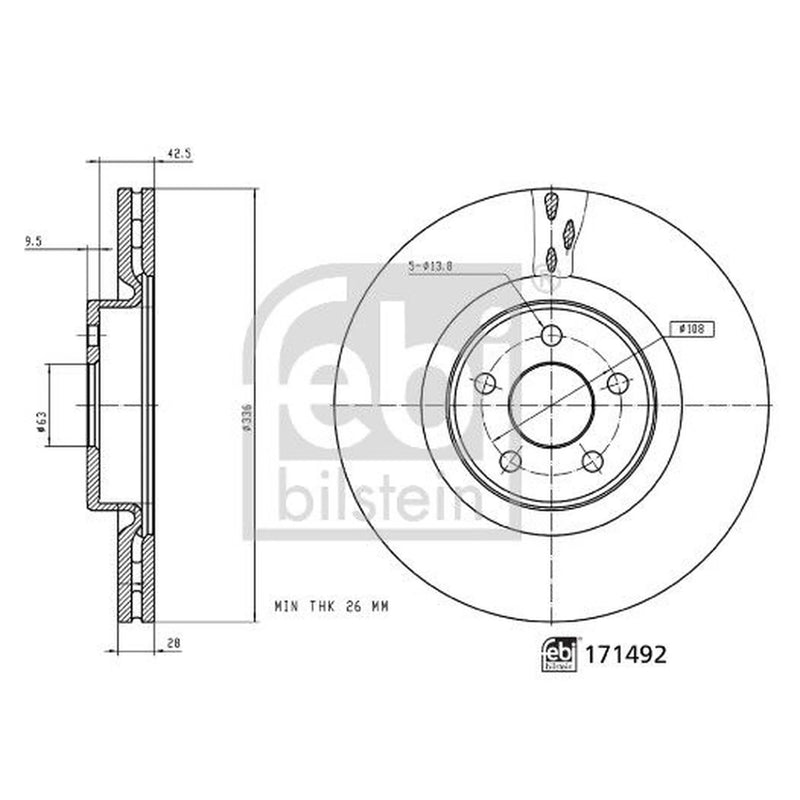 Febi 2 x Internally Vented Front Brake Discs 171492