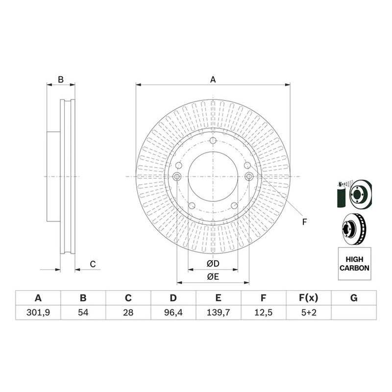 Bosch 2 x Vented Front Brake Discs 0 986 479 F20