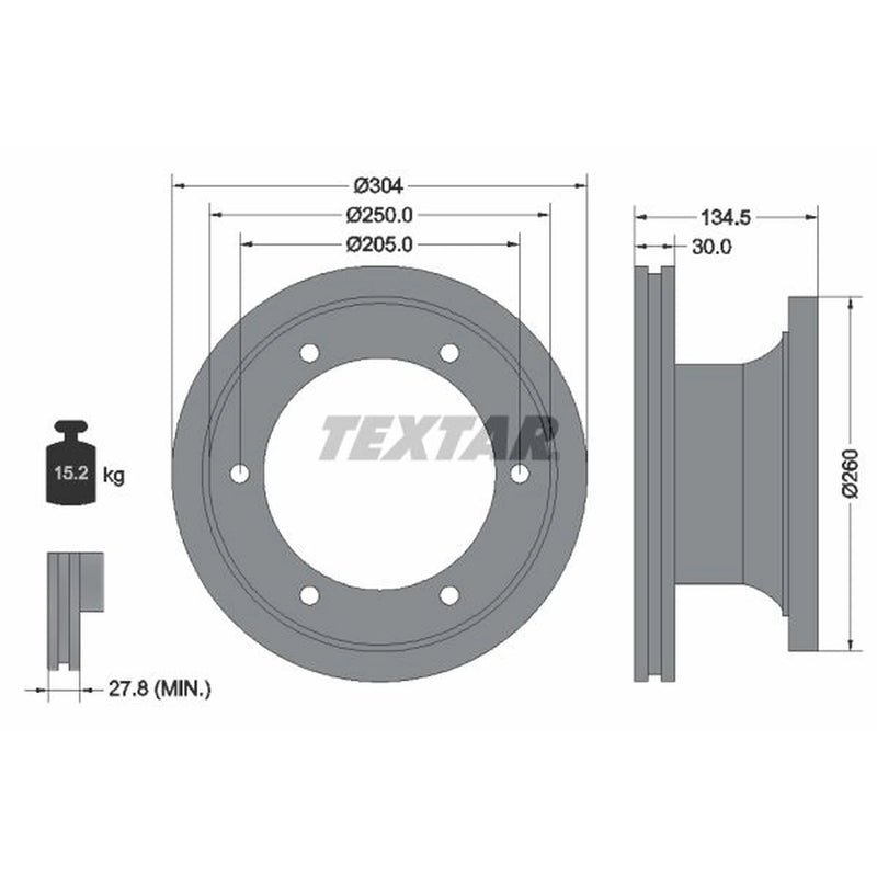 Textar 2 x Internally Vented Front Brake Discs 93128100