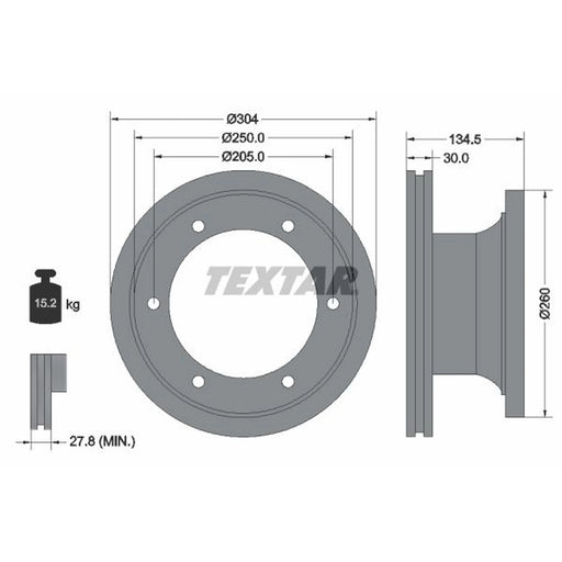 Textar 2 x Internally Vented Front Brake Discs 93128100