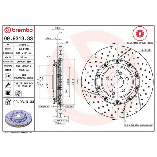 Brembo Aluminium Front Brake Disc Hub Brake Discs 09.9313.33