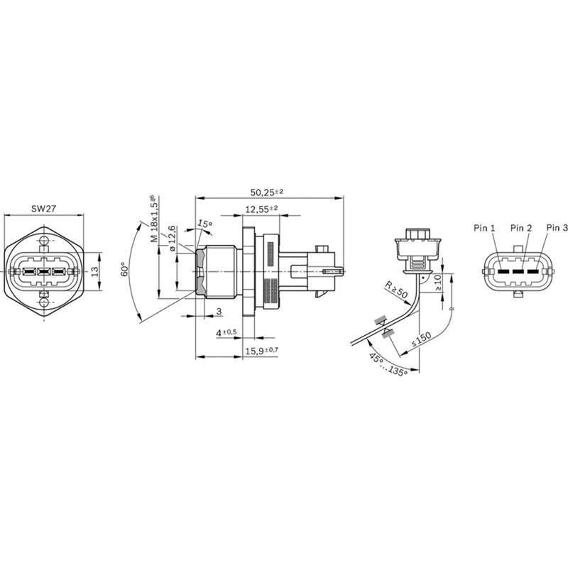 Bosch Fuel Rail Pressure Sensor 0 281 002 930