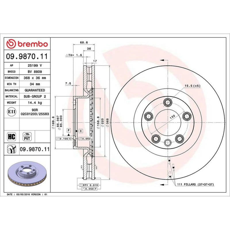 Brembo 2 x Front Brake Discs 09.9870.11