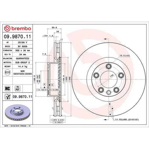 Brembo 2 x Front Brake Discs 09.9870.11