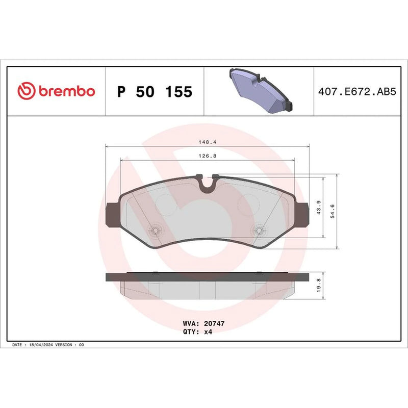 Brembo 4 x Rear Brake Pad Set P50155