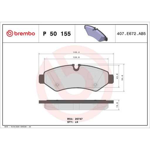 Brembo 4 x Rear Brake Pad Set P50155