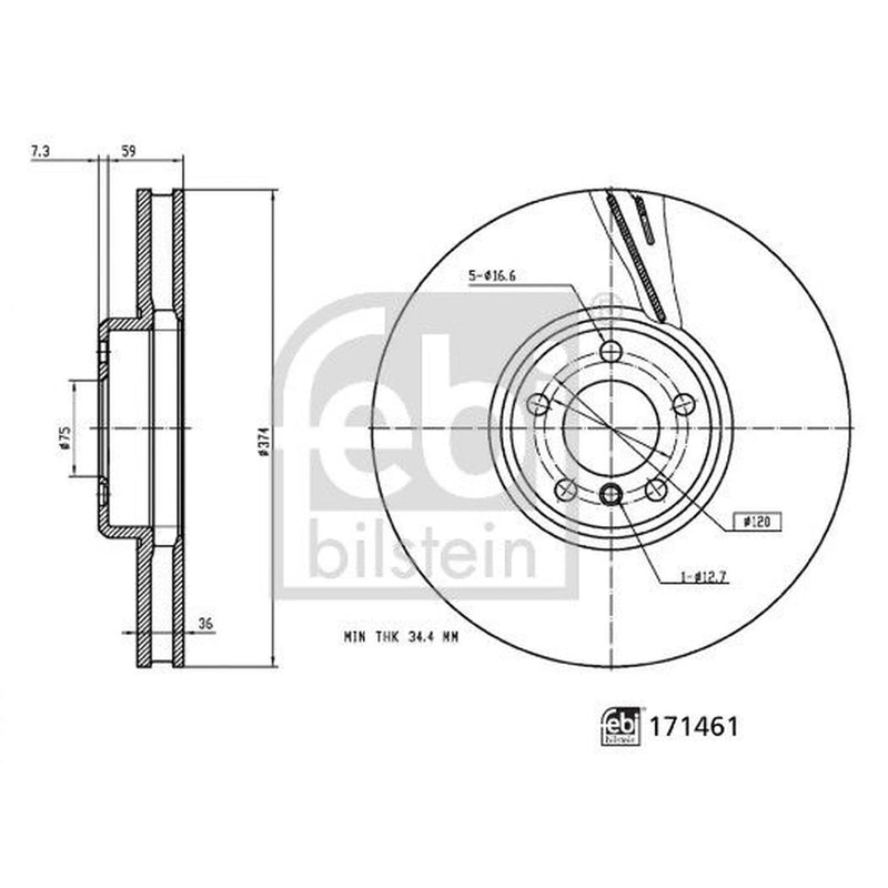Febi 2 x Front Internally Vented Brake Discs 171459