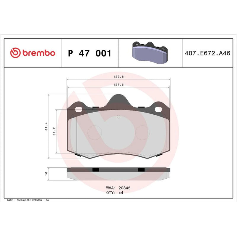 Brembo 4 x Front Brake Pad Set P47001